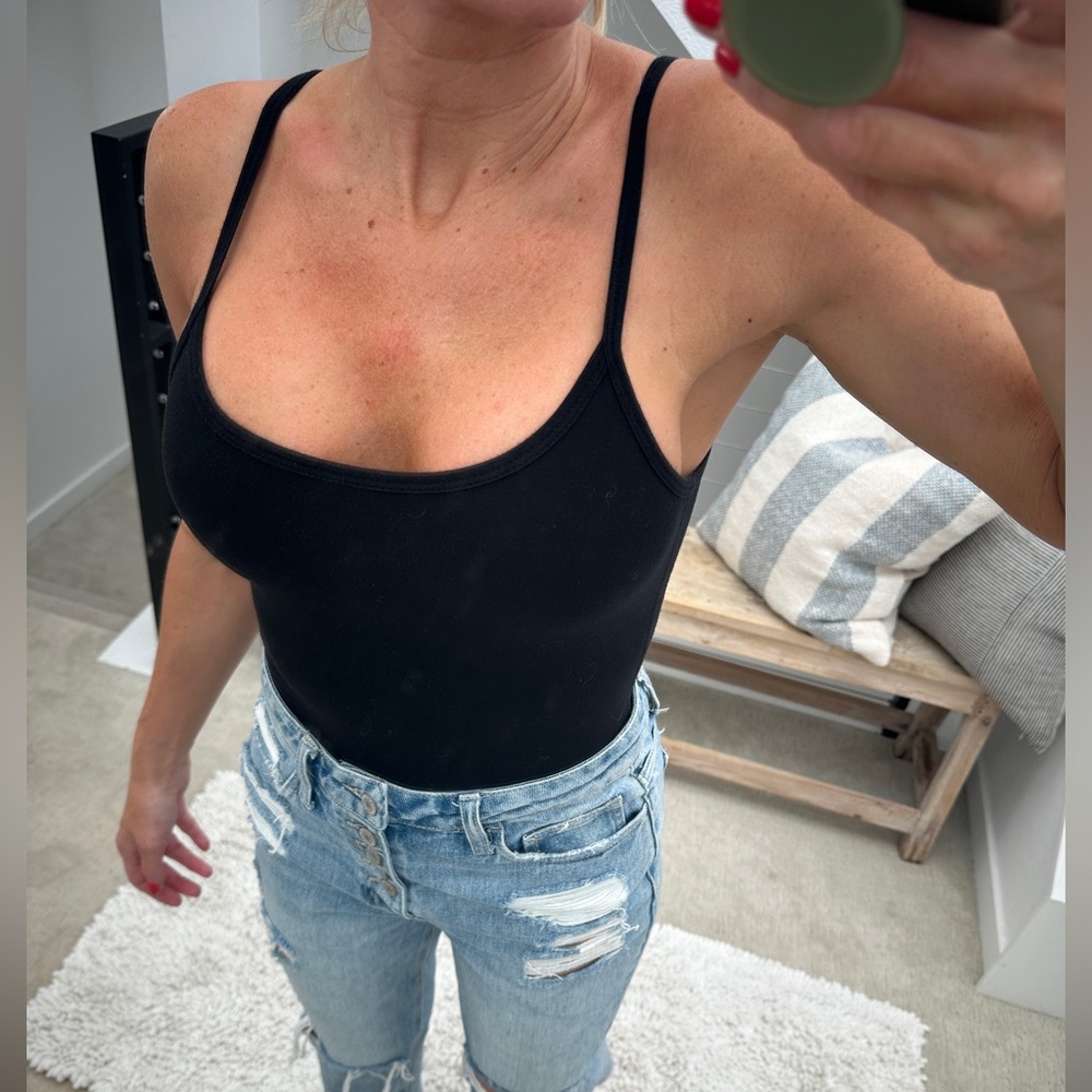 LNA Black Bodysuit Scoop Neck Adjustable Strap Fitted Basic | Size XS - Picture 4 of 13